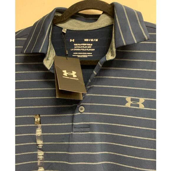 Under Armour Men's MEDIUM UA Performance Polo Shirt Top, Blue / Gray - Picture 4 of 8